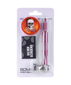 Набор Для Курения JL-0148-1 IRON PIPE PINK & GRINDER ORANGE SKULL & SILVER SCREENS